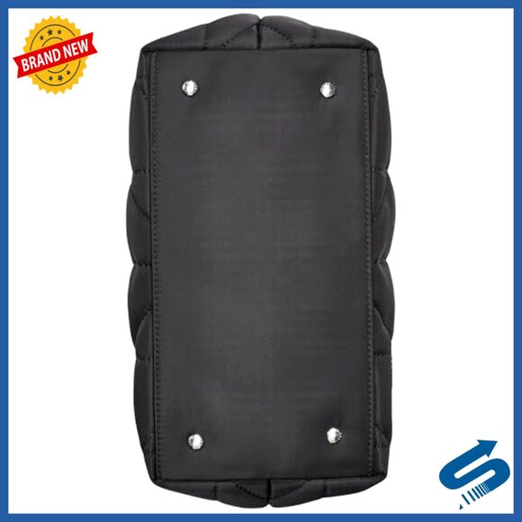 Quilted Tote Bag with Adjustable Strap, Top Zip Closure, 11x10x6 - Picture 4 of 5